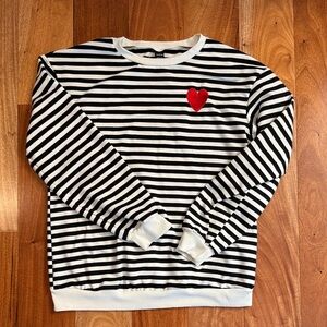 SHEIN Black and White Striped Sweatshirt with heart -large